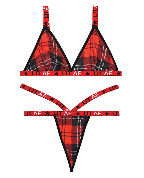 Vibes Lit Af Bralette & Thong Plaid S-m All Undergarments - Tophatter Daily Deals