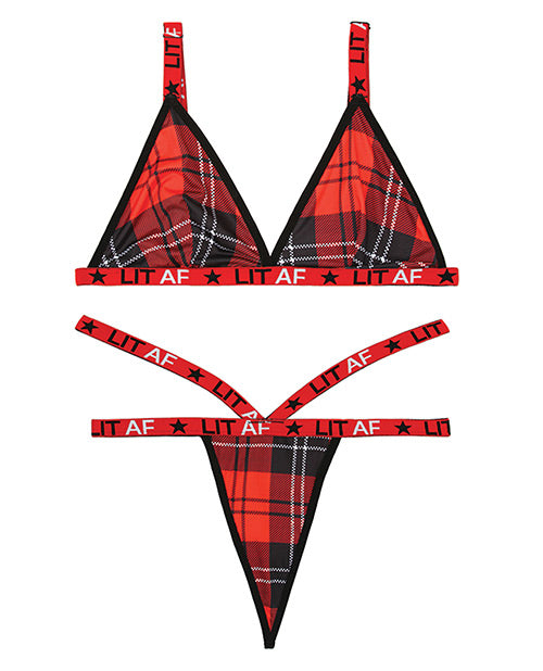 Vibes Lit Af Bralette & Thong Plaid Xs All Undergarments - Tophatter Daily Deals
