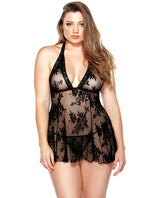 Curve Stretch Lace Chemise & Matching G-string Black 3x-4x Default Title Plus Undergarments - Tophatter Daily Deals