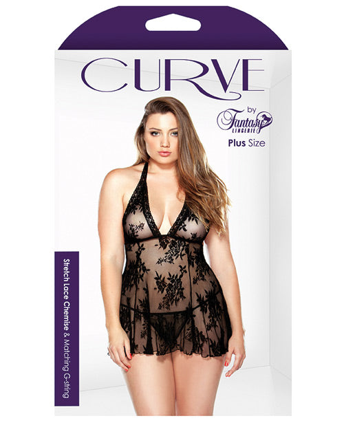 Curve Stretch Lace Chemise & Matching G-string Black 3x-4x Plus Undergarments - Tophatter Daily Deals