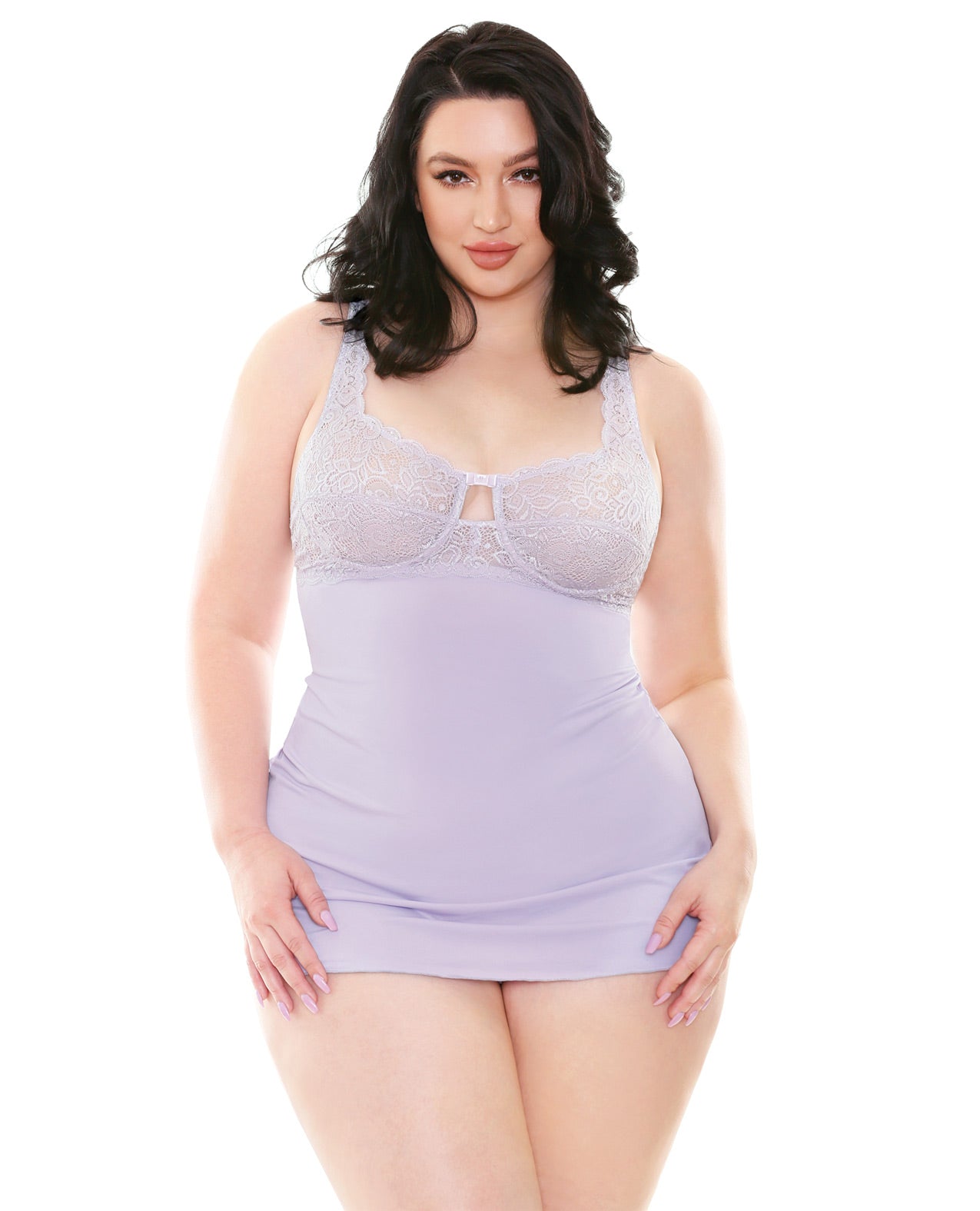 Curve Abigail Underwire Lace Chemise & G-string Lilac 3x-4x Default Title Plus Undergarments - Tophatter Daily Deals