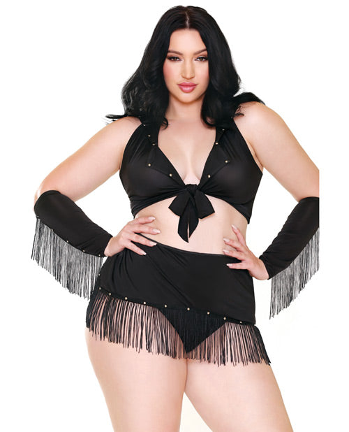 Curve Sassy In The Saddle Collared Top, Skirt, Cuffs, Skirt & Panty Black-white 1x-2x Default Title Body Fun - Tophatter Daily Deals