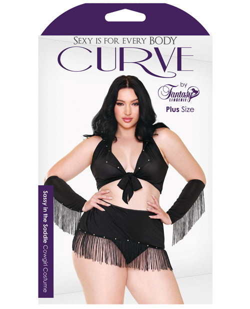 Curve Sassy In The Saddle Collared Top, Skirt, Cuffs, Skirt & Panty Black-white 3x-4x Body Fun - Tophatter Daily Deals