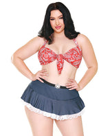 Curve Woodys Roundup Halter Bra, Skirt W-lace Trim & Ruffled Panty Red-blue 3x-4x Default Title Body Fun - Tophatter Daily Deals
