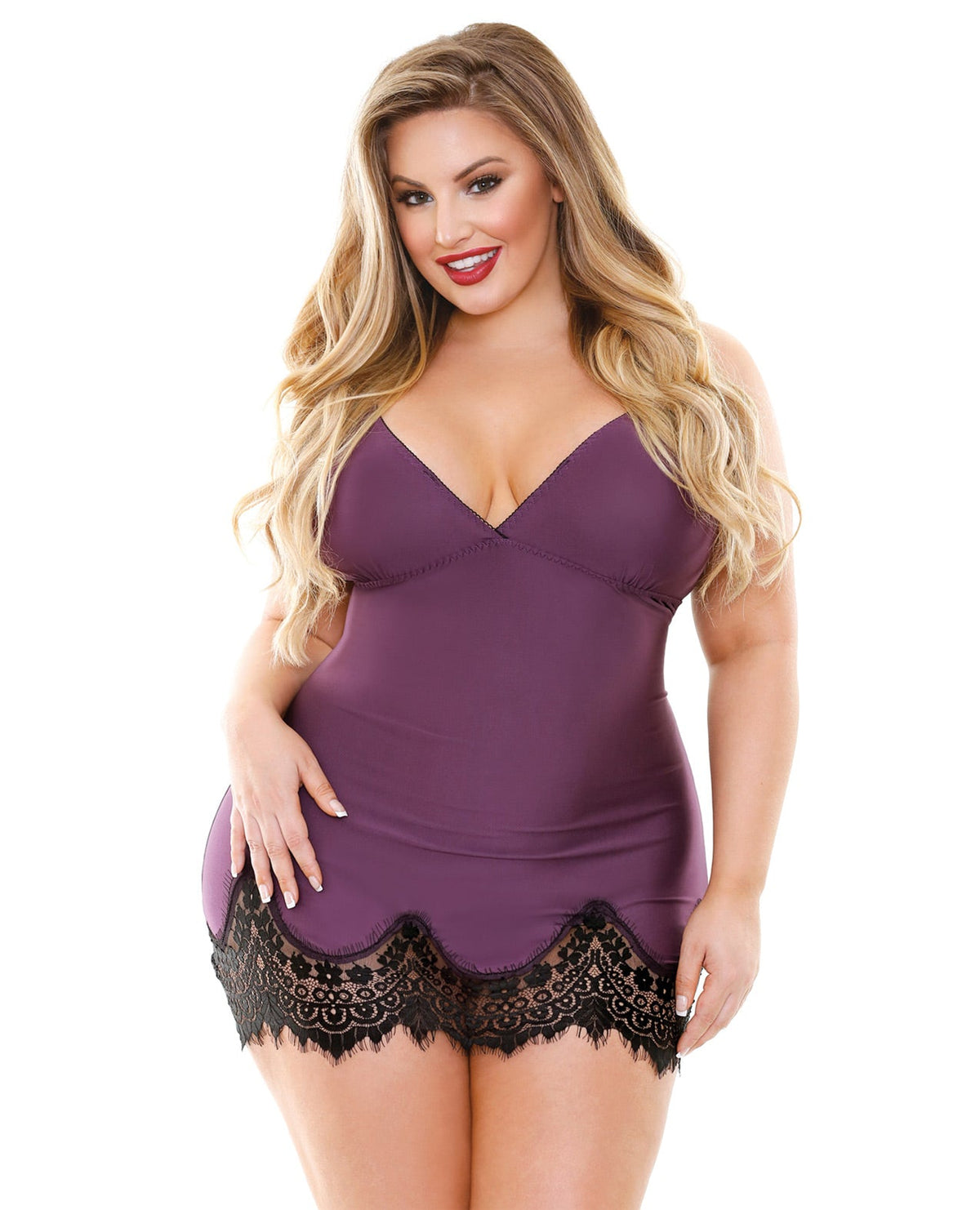 Curve Luxury Microfiber & Lace Chemise W-g-string Purple 1x-2x Default Title Undergarments - Tophatter Daily Deals