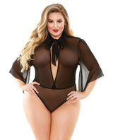 Curve Mesh Collared Bodysuit W-tie Neck Black 3x-4x Default Title Plus Undergarments - Tophatter Daily Deals