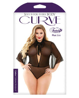 Curve Mesh Collared Bodysuit W-tie Neck Black 3x-4x Plus Undergarments - Tophatter Daily Deals