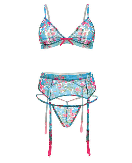 Spring-summer Floral Mesh Bra, Garterbelt & Panty Floral L-xl All Undergarments - Tophatter Daily Deals