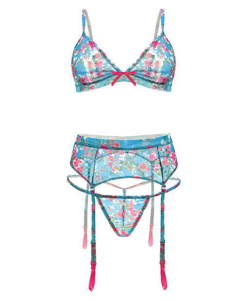 Spring-summer Floral Mesh Bra, Garterbelt & Panty Floral 1x-2x All Undergarments - Tophatter Daily Deals
