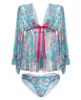 Spring-summer Floral Mesh Robe W-tie Front Floral S-m All Undergarments - Tophatter Daily Deals