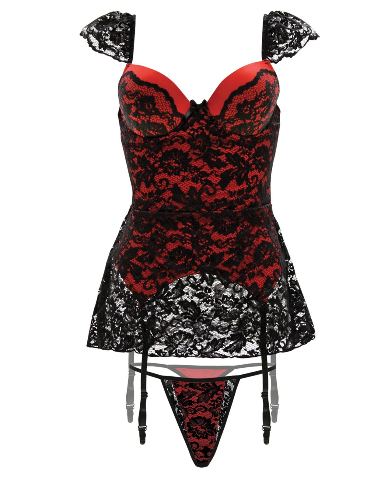 Fall Winter Skirted Bustier W-lace Overlay & Panty Black-red Xl Undergarments - Tophatter Daily Deals