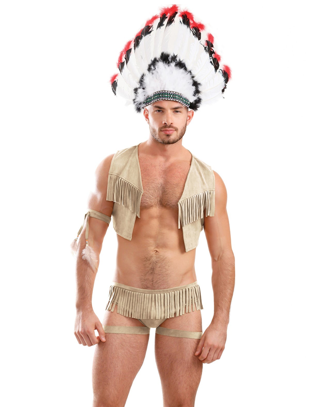 Mens Play On The Hunty Fringe Vest, Arm Band & Caged Underwear Beige Sm Default Title Undergarments - Tophatter Daily Deals