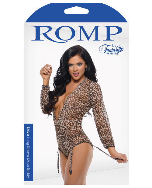 Romp Shiva Long Sleeved Animal Print Teddy W-detachable Garters & Snap Closure Leopard L-xl Undergarments - Tophatter Daily Deals
