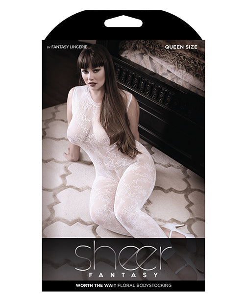 Sheer Fantasy Lace Edge Floral Bodystocking W-keyhole Back Detail White Qn All Undergarments - Tophatter Daily Deals