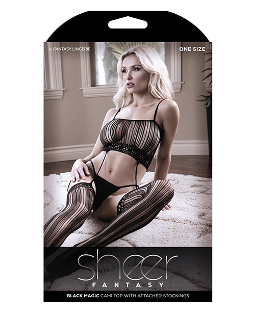 Sheer Fantasy Striped Gartered Bodystocking Black O-s All Undergarments - Tophatter Daily Deals