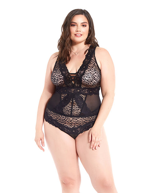 Leopard Mesh & Lace Bustier Set Black 2x Default Title All Undergarments - Tophatter Daily Deals