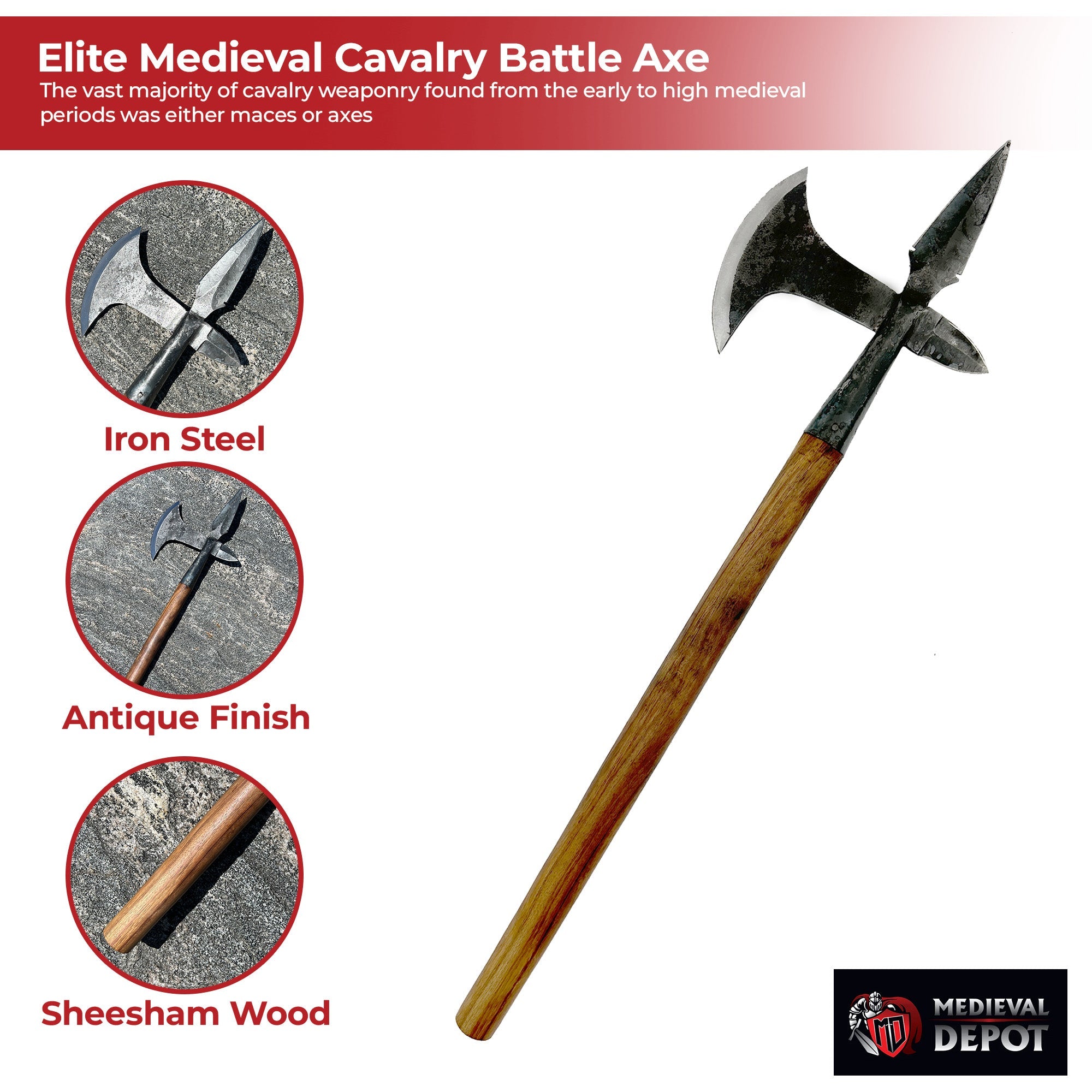 Elite Medieval Cavalry Hand Forged Battle Axe historical period - Tophatter Daily Deals