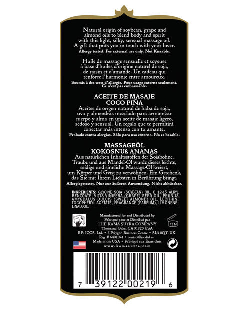 Kama Sutra Naturals Massage Oil - Coconut Pineapple Massage Oils, Lotions, Creams And Gels - Tophatter Daily Deals