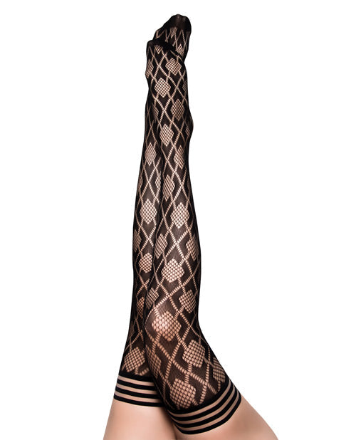 Kix'ies Elle Fishnet Diamond Thigh High Black C Default Title Undergarments - Tophatter Daily Deals