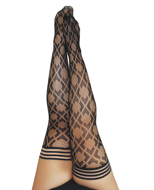 Kix'ies Elle Fishnet Diamond Thigh High Black D Default Title Undergarments - Tophatter Daily Deals