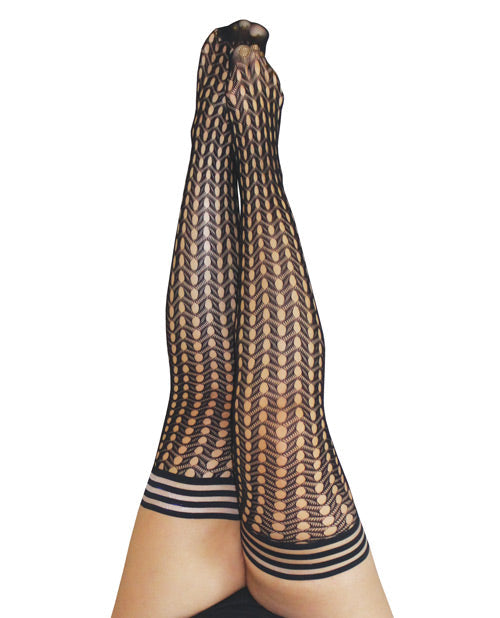 Kix'ies Mimi Dot Fishnet Polka Dot Thigh High Black D Default Title Undergarments - Tophatter Daily Deals