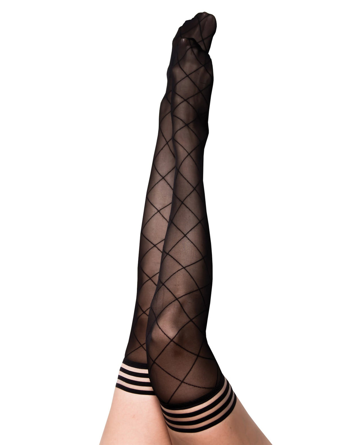 Kix'ies Anna Sheer Diamond Thigh High Black C Default Title Undergarments - Tophatter Daily Deals