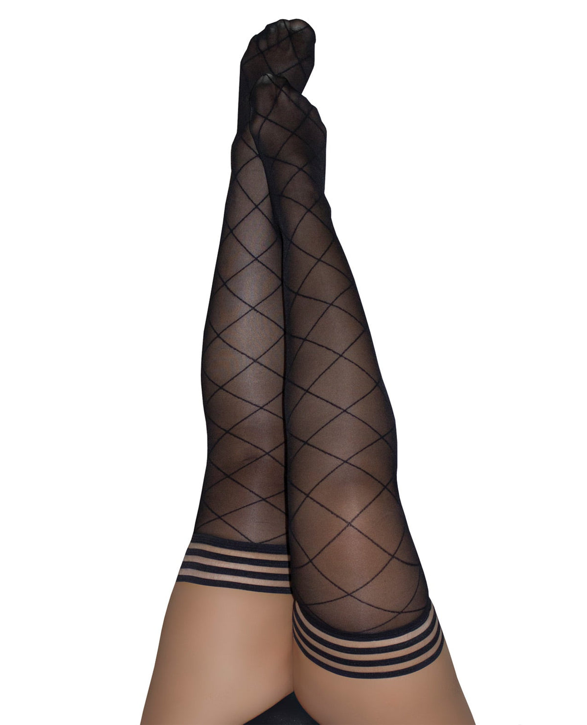 Kix'ies Anna Sheer Diamond Thigh High Black D Default Title Undergarments - Tophatter Daily Deals