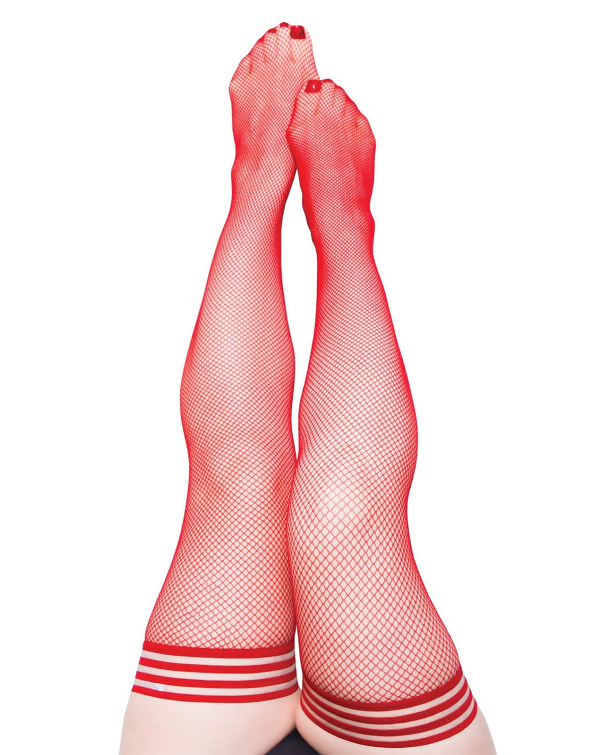 Kix'ies Sandra Fishnet Stay Up Thigh Highs Red D Default Title Undergarments - Tophatter Daily Deals