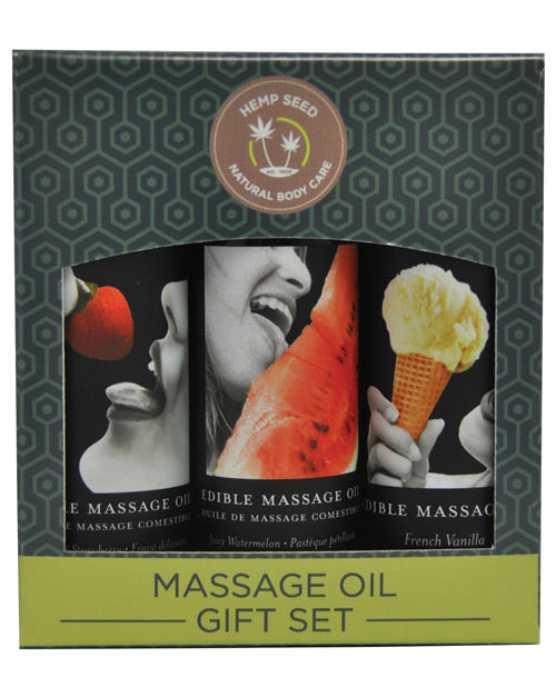 Earthly Body Edible Massage Oil Gift Set - 2 Oz Watermelon, Strawberry & Vanilla Default Title Massage Oils, Lotions, Creams And Gels - Tophatter Daily Deals
