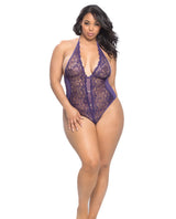 Crotchless Lace Teddy W-rhinestone Detail Purple Qn Default Title Undergarments - Tophatter Daily Deals