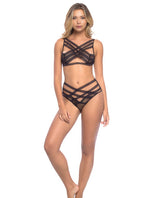 Strappy Elastic & Mesh Soft Cup Bra & Ruched Back Panty Black O-s Default Title Undergarments - Tophatter Daily Deals
