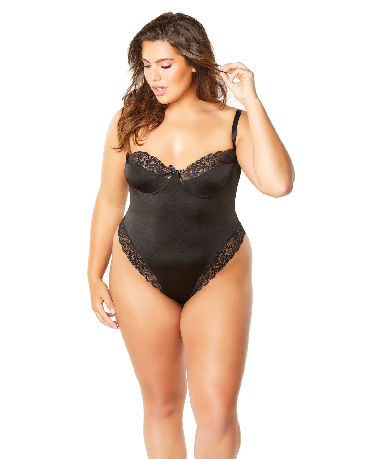 Hi Leg Microfiber & Lace Teddy Black 3x Default Title Plus Undergarments - Tophatter Daily Deals