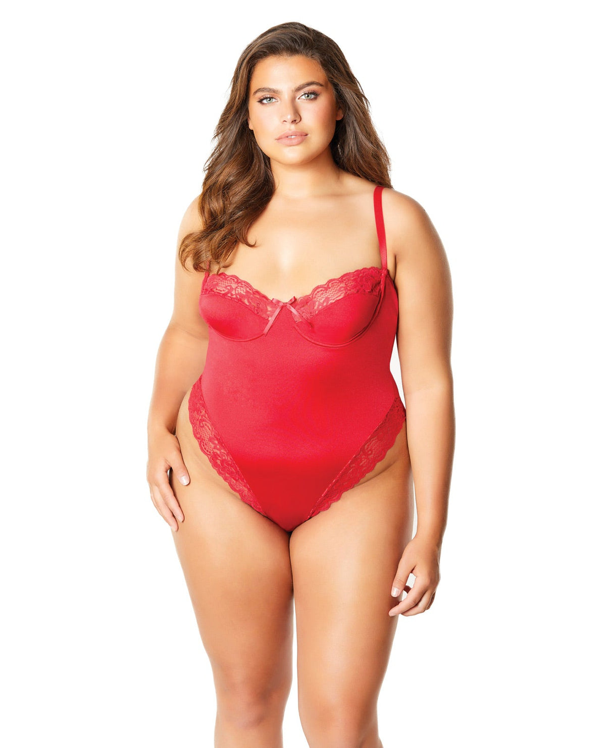 Hi Leg Microfiber & Lace Teddy Red 2x Default Title Plus Undergarments - Tophatter Daily Deals