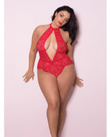 Lace Collared Teddy W-front Keyhole & Open Back Red 3x-4x Default Title Plus Undergarments - Tophatter Daily Deals