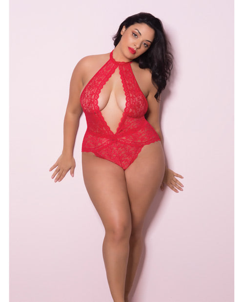 Lace Collared Teddy W-front Keyhole & Open Back Red 3x-4x Default Title Plus Undergarments - Tophatter Daily Deals