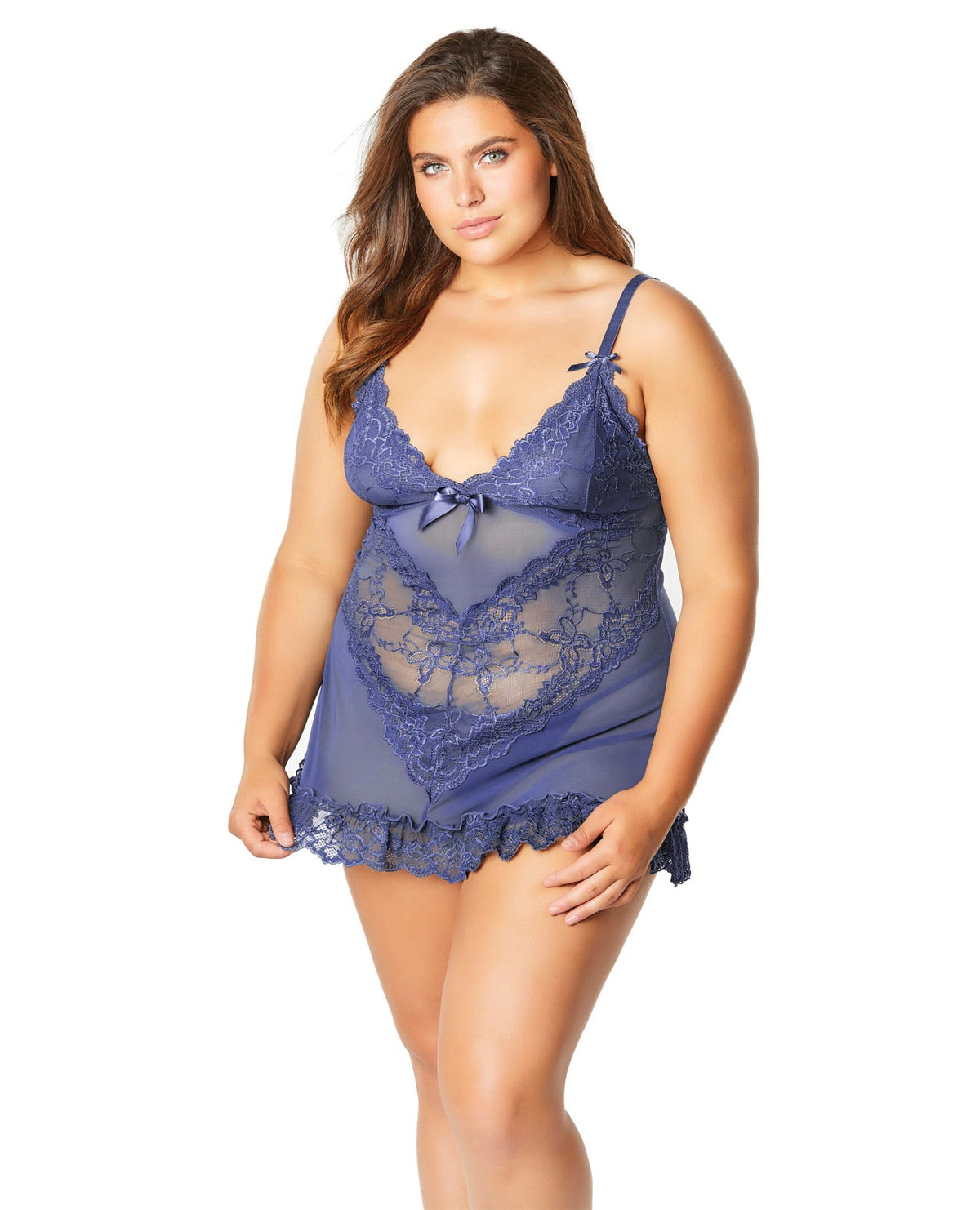 Soft Cup & Lace Babydoll W-g-string Blue Indigo 3x-4x Default Title Plus Undergarments - Tophatter Daily Deals