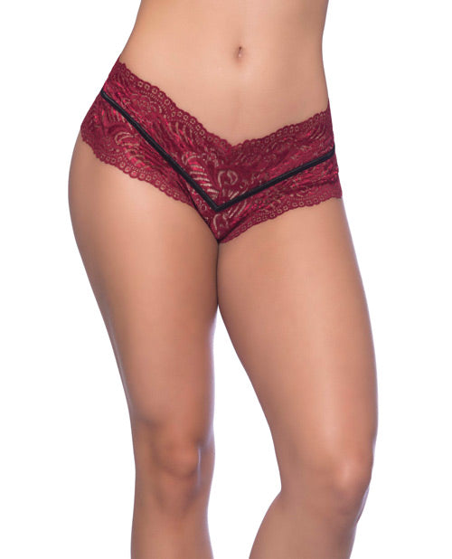 Odette Soft Lace Boyshort W-decorative Elastic Rhubarb-black 2x Default Title Plus Undergarments - Tophatter Daily Deals