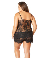 Full Eyelash Lace Camisole & Short W-stretch Satin Edge Black 3x Plus Undergarments - Tophatter Daily Deals