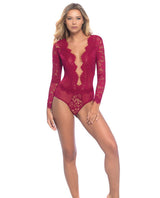 Reneta Eyelash Lace & Microfiber V Plunge Teddy W-snap Crotch Rhubarb Xl Default Title Undergarments - Tophatter Daily Deals