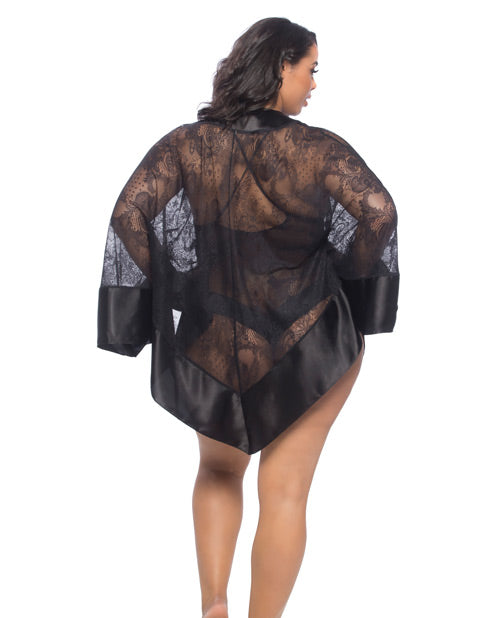 Roxanne Lace Handkerchief Robe W-wide Satin Edges Black Qn Plus Undergarments - Tophatter Daily Deals