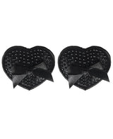 Peekaboos Satin W-black Stone & Bow Premium Pasties - 1 Pair Black Undergarments - Tophatter Daily Deals