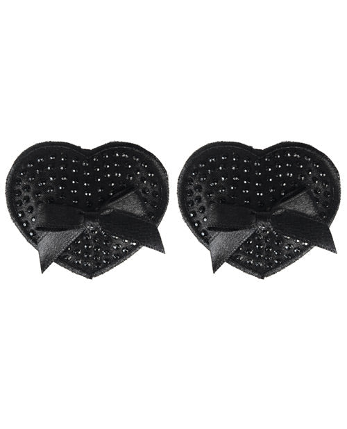 Peekaboos Satin W-black Stone & Bow Premium Pasties - 1 Pair Black Undergarments - Tophatter Daily Deals