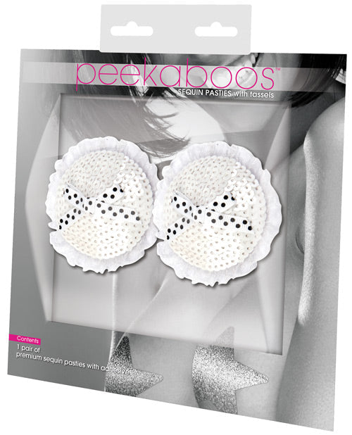 Peekaboos Sequin W-white Bow Premium Pasties - 1 Pair White Default Title Undergarments - Tophatter Daily Deals