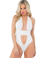 Pink Lipstick Deep Plunge Bodysuit White S-m Default Title Undergarments - Tophatter Daily Deals