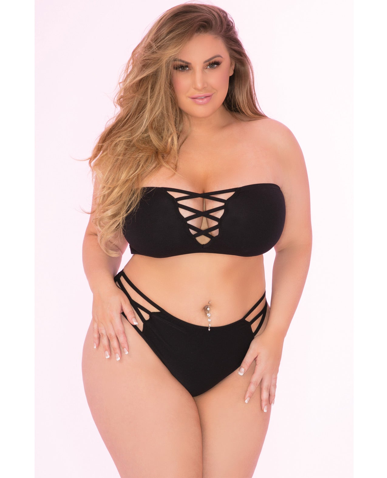 Pink Lipstick Truth Or Bare 2pc Bra Set Black 1x Default Title Plus Undergarments - Tophatter Daily Deals
