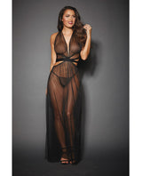 Sheer Mesh Gown W-cut Out Sides & Ties In Back W-g-string Black O-s Undergarments - Tophatter Daily Deals