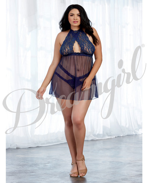 Sheer Mesh & Lace Halter Babydoll W-panty Midnight Qn Default Title All Undergarments - Tophatter Daily Deals