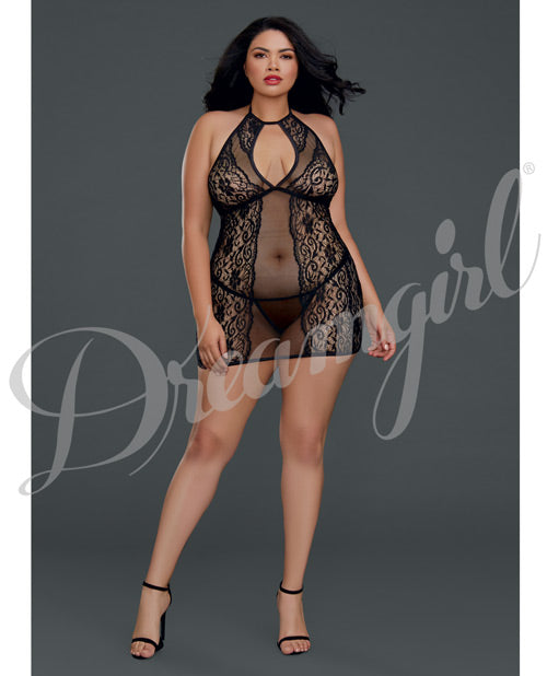 Sheer Lace Chemise W-g-string Black Qn Default Title All Undergarments - Tophatter Daily Deals