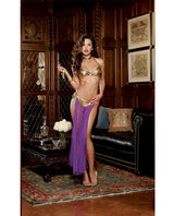 3 Pc Halter Bra W-coin Trim, Thong W-attached Mesh Skirt & Neck Collar W-chain Leash Gold O-s Default Title Costumes - Tophatter Daily Deals