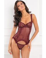 Rene Rofe Grand Finale 2pc Ruffle Teddy Burgundy M-l Default Title Undergarments - Tophatter Daily Deals